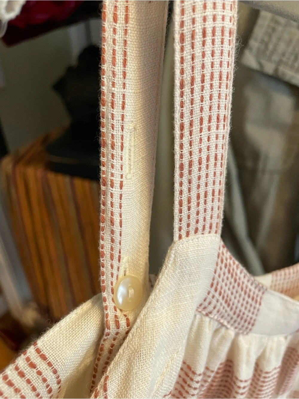Laude the Label Tiered Cotton Dress Cream Rust Stripe Midi L - Picture 7 of 8